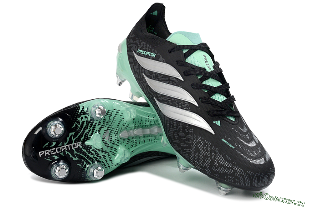 Men's Adidas Predator 26 Elite SG Soft Ground Low-Tops Football Boots - Black/Mint Green/Graphite Grey 3