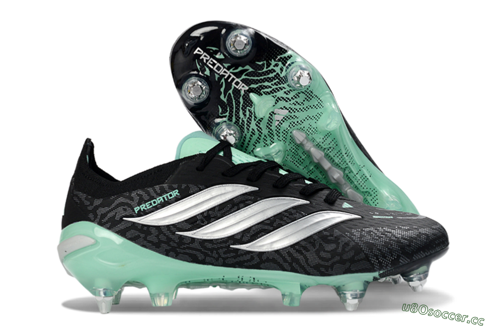 Men's Adidas Predator 26 Elite SG Soft Ground Low-Tops Football Boots - Black/Mint Green/Graphite Grey 2