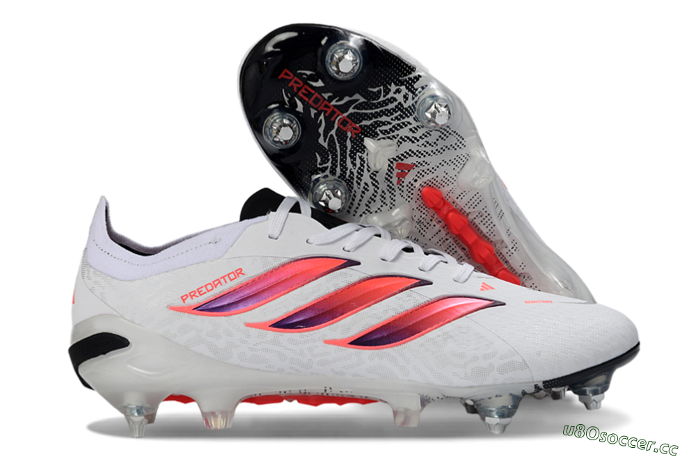 Men's Adidas Predator 26 Elite SG Soft Ground Low-Tops Football Boots - White/Vibrant Pink/Black 2