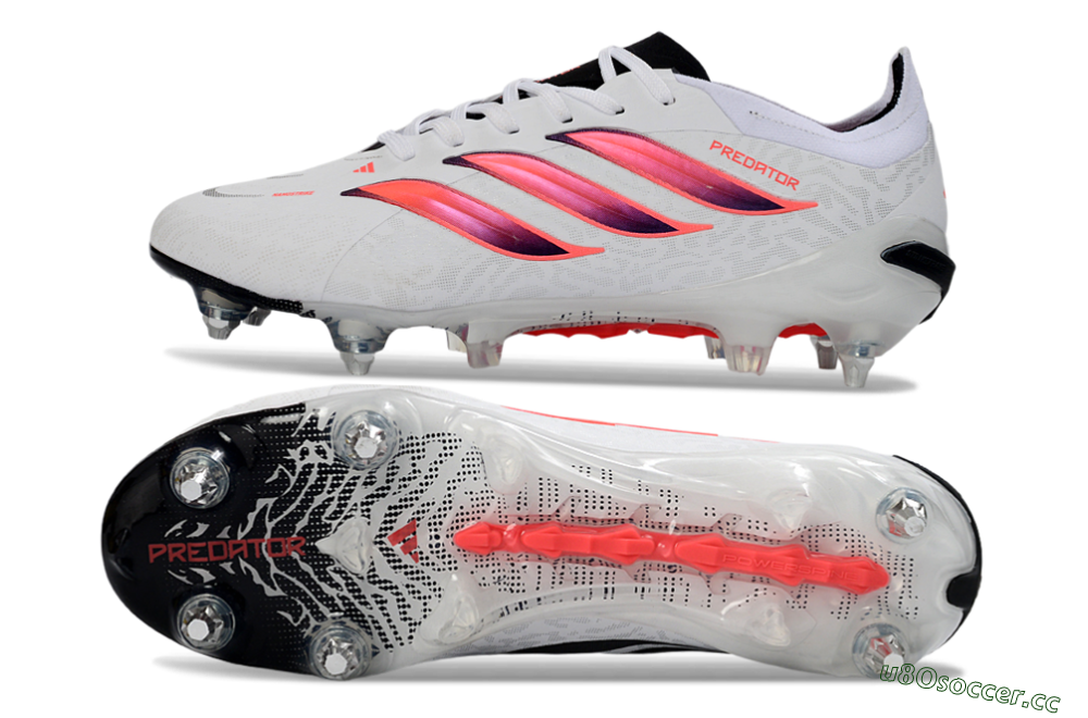 Men's Adidas Predator 26 Elite SG Soft Ground Low-Tops Football Boots - White/Vibrant Pink/Black 1