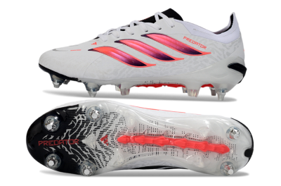 Men's Adidas Predator 26 Elite SG Soft Ground Low-Tops Football Boots - White/Vibrant Pink/Black