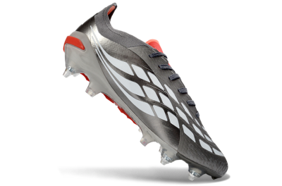 Men's Adidas Predator 26 Elite SG Soft Ground Low-Tops Football Boots - Gray/Vibrant Red/Silver