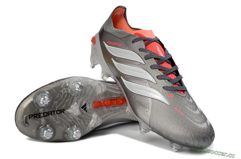 Men's Adidas Predator 26 Elite SG Soft Ground Low-Tops Football Boots - Gray/Vibrant Red/Silver 3