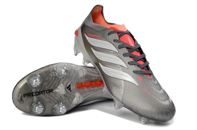 Men's Adidas Predator 26 Elite SG Soft Ground Low-Tops Football Boots - Gray/Vibrant Red/Silver