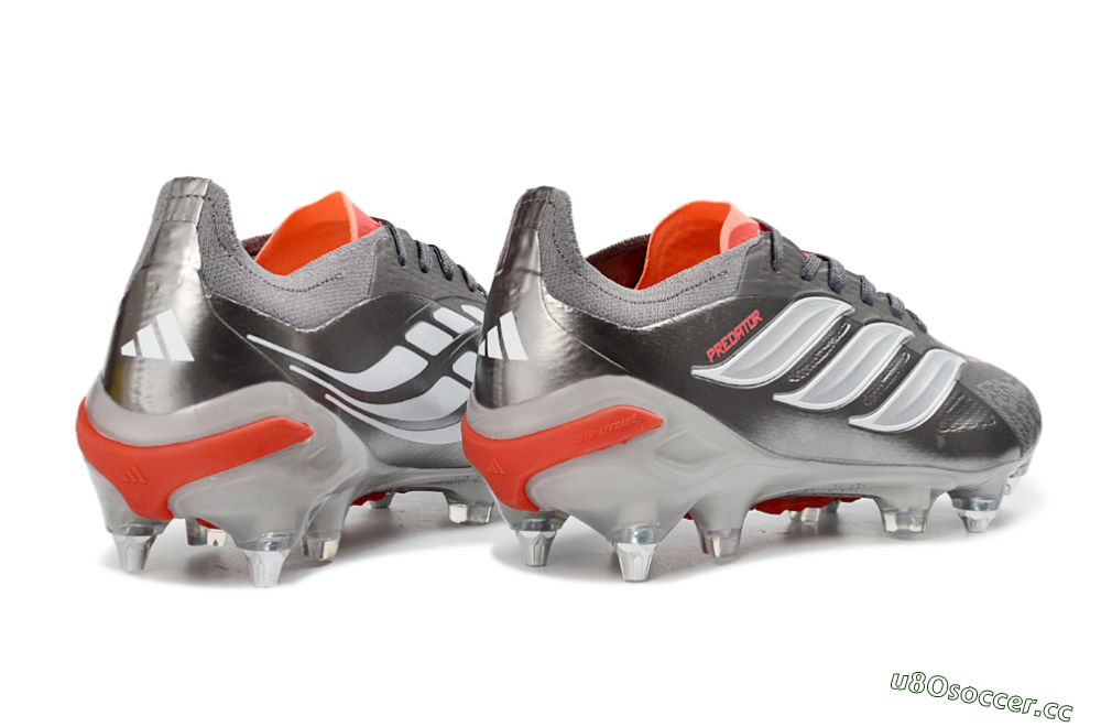 Men's Adidas Predator 26 Elite SG Soft Ground Low-Tops Football Boots - Gray/Vibrant Red/Silver 6