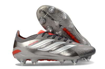 Men's Adidas Predator 26 Elite SG Soft Ground Low-Tops Football Boots - Gray/Vibrant Red/Silver