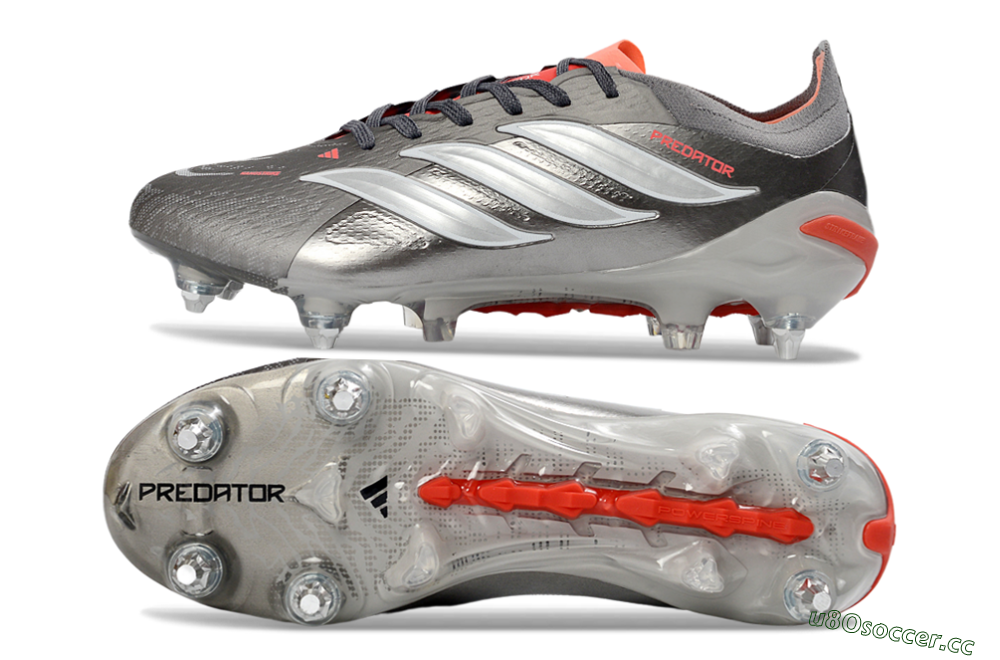 Men's Adidas Predator 26 Elite SG Soft Ground Low-Tops Football Boots - Gray/Vibrant Red/Silver 1