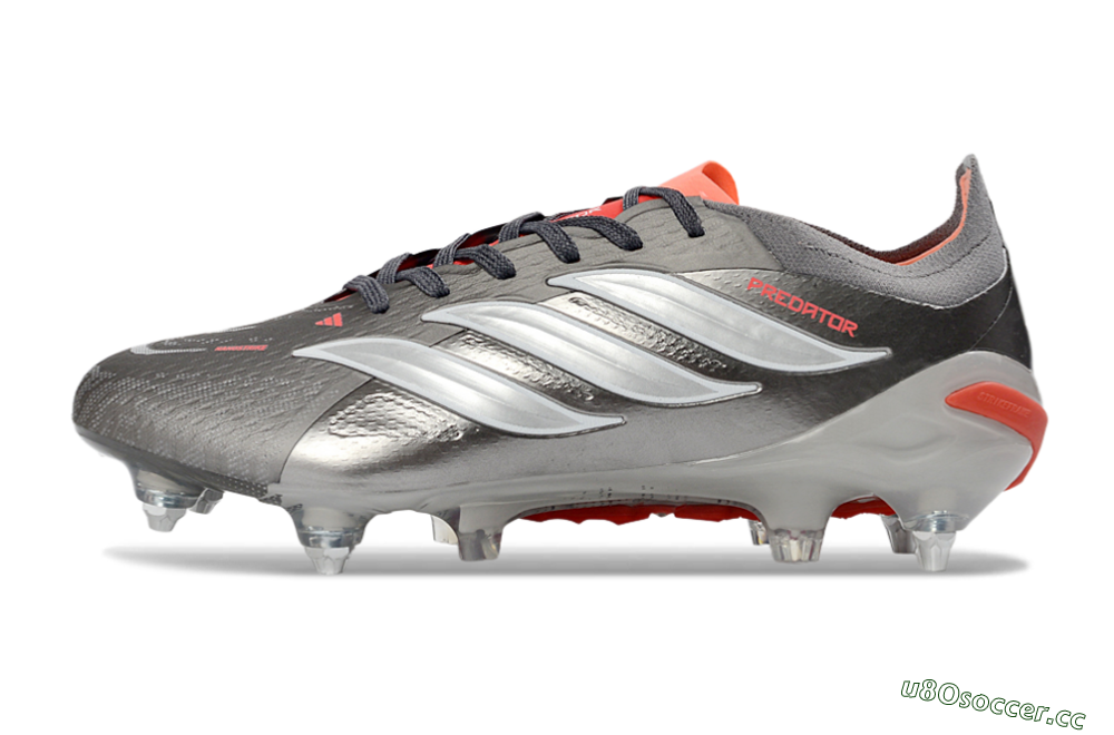 Men's Adidas Predator 26 Elite SG Soft Ground Low-Tops Football Boots - Gray/Vibrant Red/Silver 0