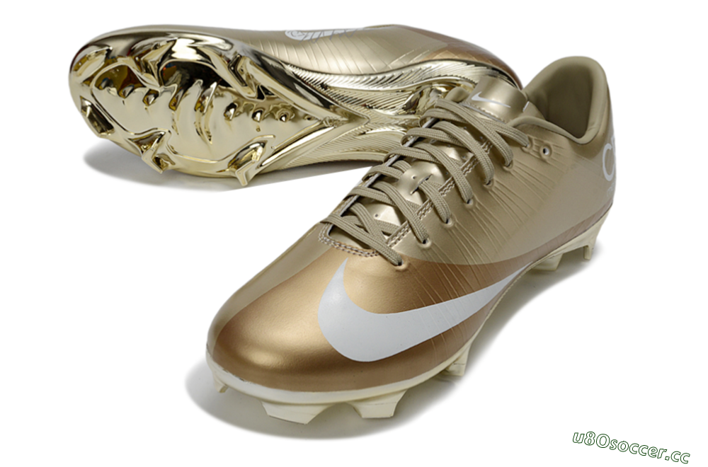Men's Nike Air Zoom Mercurial Vapor 1 Elite CR7 FG Firm Ground Low-Tops Football Boots - Gold/Metallic Gold/White 3