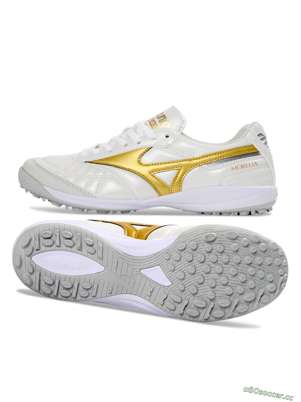 Men's Mizuno Morelia Neo 4 TF Artificial Turf Low-Tops Football Shoes - White/Gold/White 1