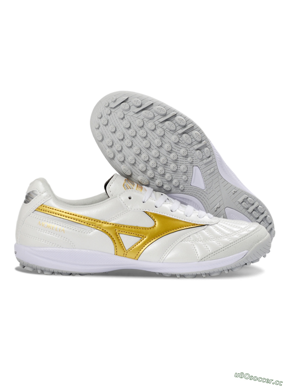 Men's Mizuno Morelia Neo 4 TF Artificial Turf Low-Tops Football Shoes - White/Gold/White 2
