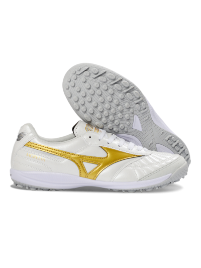 Men's Mizuno Morelia Neo 4 TF Artificial Turf Low-Tops Football Shoes - White/Gold/White