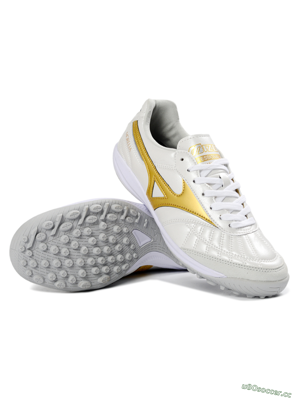 Men's Mizuno Morelia Neo 4 TF Artificial Turf Low-Tops Football Shoes - White/Gold/White 3