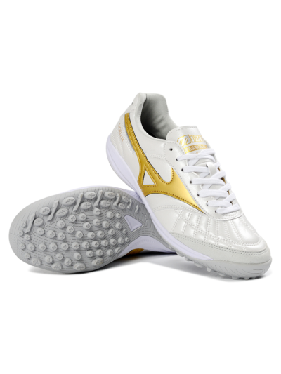 Men's Mizuno Morelia Neo 4 TF Artificial Turf Low-Tops Football Shoes - White/Gold/White