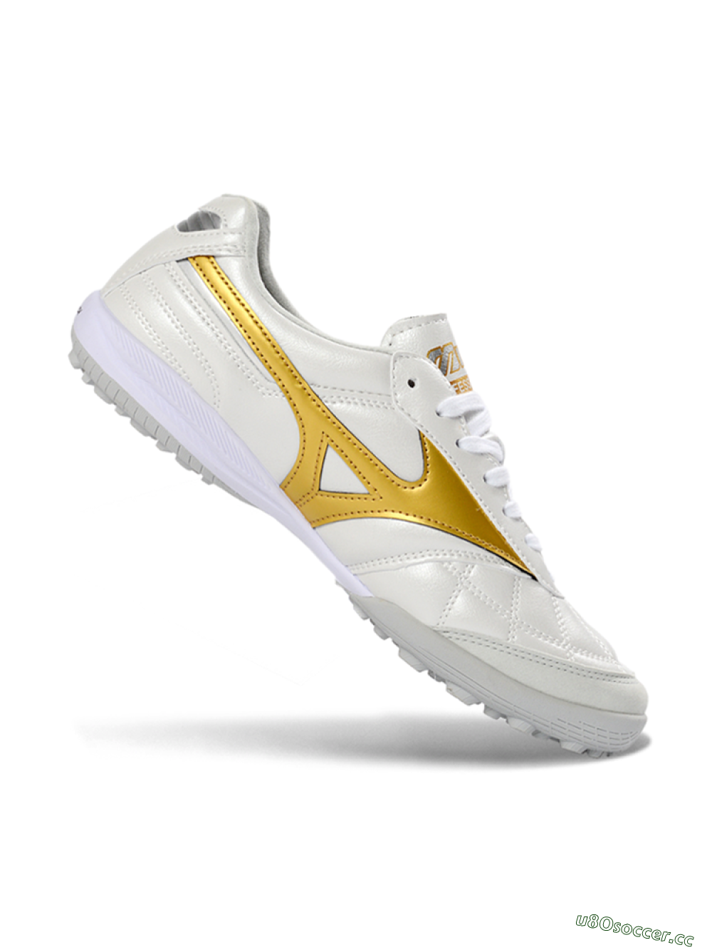 Men's Mizuno Morelia Neo 4 TF Artificial Turf Low-Tops Football Shoes - White/Gold/White 4