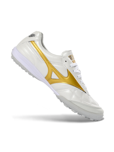 Men's Mizuno Morelia Neo 4 TF Artificial Turf Low-Tops Football Shoes - White/Gold/White