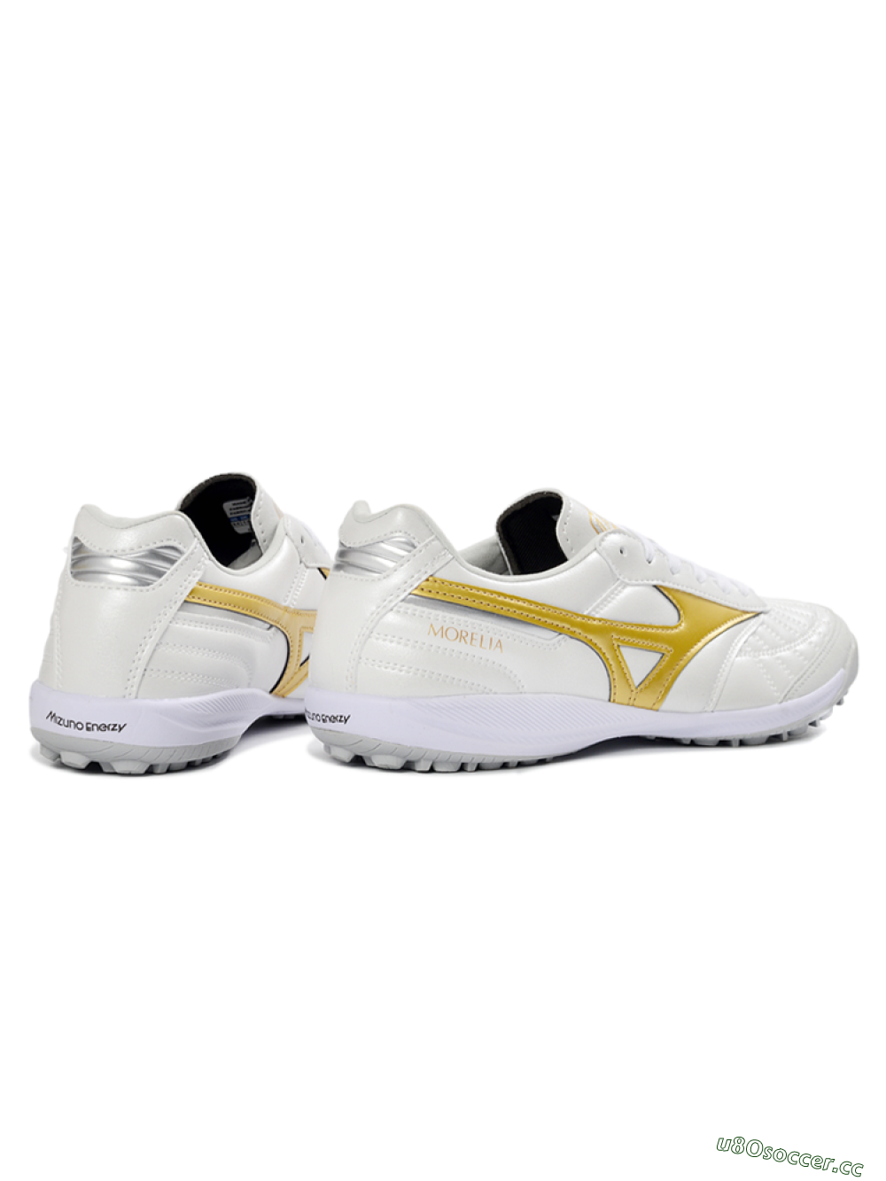 Men's Mizuno Morelia Neo 4 TF Artificial Turf Low-Tops Football Shoes - White/Gold/White 6