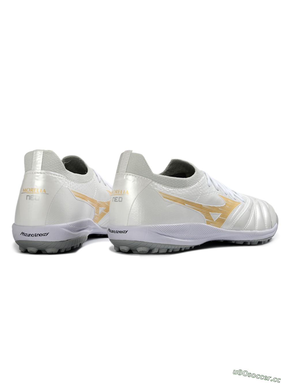 Men's Mizuno Morelia Neo 4 TF Artificial Turf Low-Tops Football Shoes - White/Golden Shine/Gray Mist 6