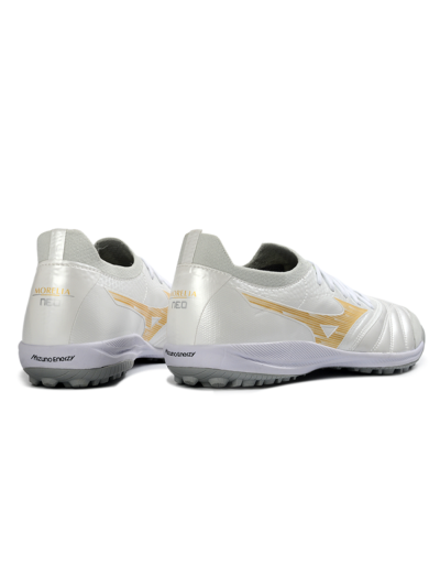 Men's Mizuno Morelia Neo 4 TF Artificial Turf Low-Tops Football Shoes - White/Golden Shine/Gray Mist