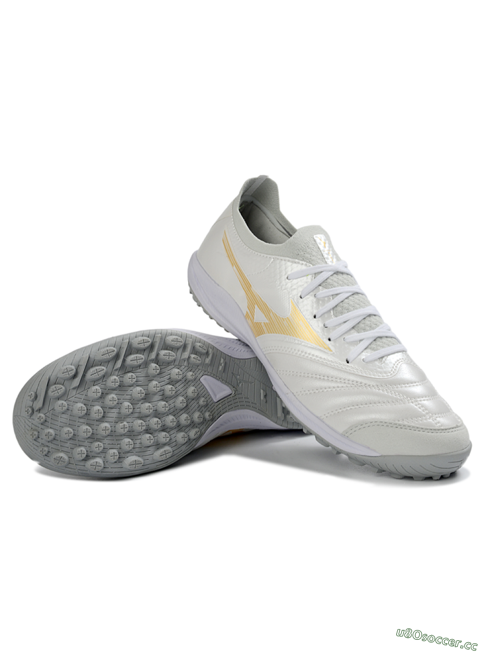 Men's Mizuno Morelia Neo 4 TF Artificial Turf Low-Tops Football Shoes - White/Golden Shine/Gray Mist 3