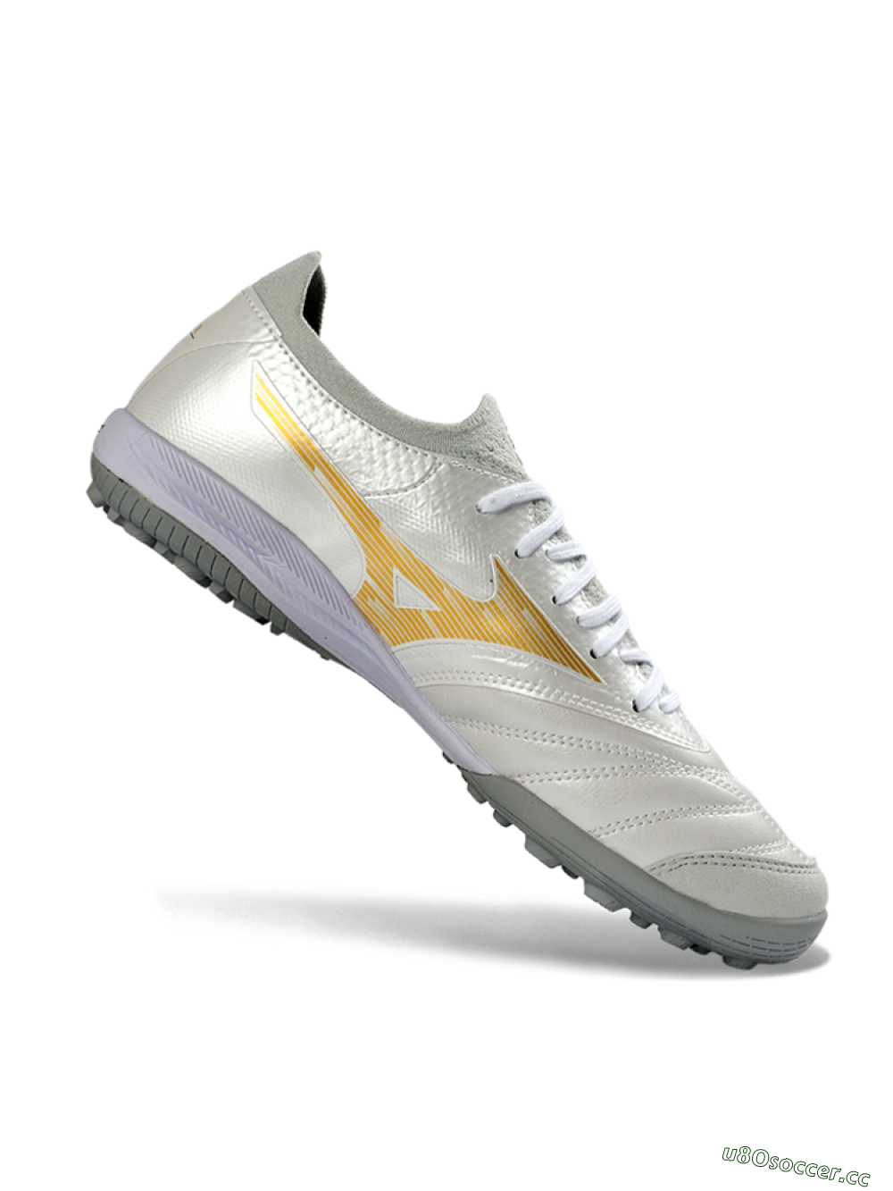 Men's Mizuno Morelia Neo 4 TF Artificial Turf Low-Tops Football Shoes - White/Golden Shine/Gray Mist 4