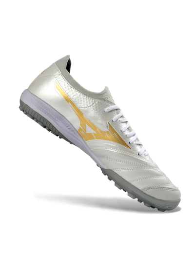 Men's Mizuno Morelia Neo 4 TF Artificial Turf Low-Tops Football Shoes - White/Golden Shine/Gray Mist
