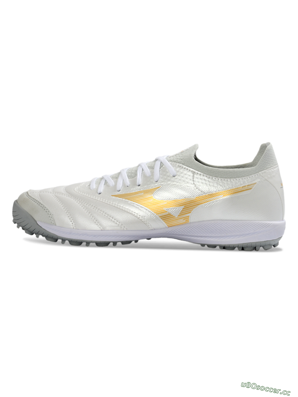 Men's Mizuno Morelia Neo 4 TF Artificial Turf Low-Tops Football Shoes - White/Golden Shine/Gray Mist 0