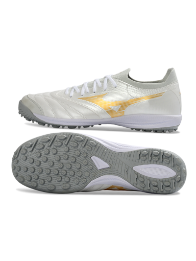 Men's Mizuno Morelia Neo 4 TF Artificial Turf Low-Tops Football Shoes - White/Golden Shine/Gray Mist