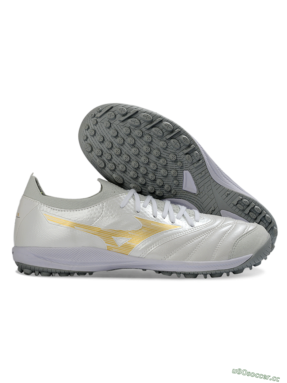 Men's Mizuno Morelia Neo 4 TF Artificial Turf Low-Tops Football Shoes - White/Golden Shine/Gray Mist 2