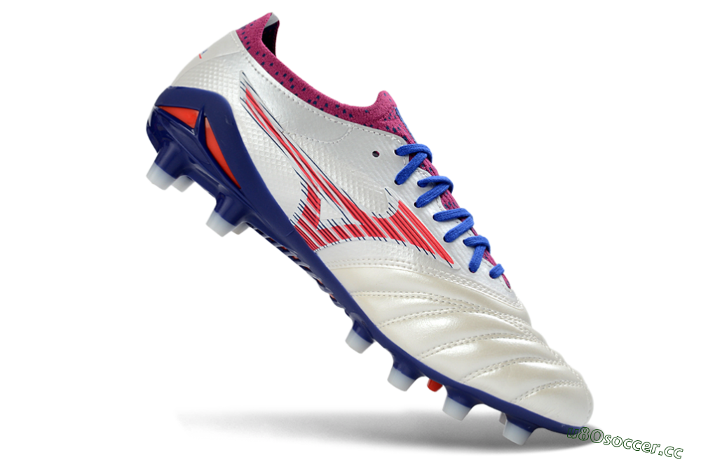 Men's Mizuno Morelia Neo 4 FG Firm Ground Low-Tops Football Boots - White/Cerulean/Crimson 4