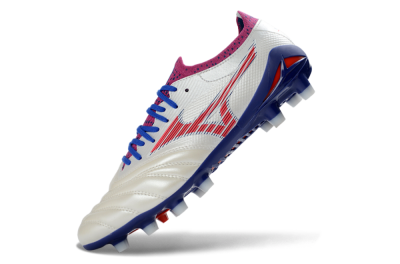 Men's Mizuno Morelia Neo 4 FG Firm Ground Low-Tops Football Boots - White/Cerulean/Crimson