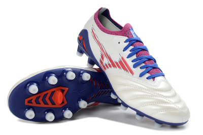 Men's Mizuno Morelia Neo 4 FG Firm Ground Low-Tops Football Boots - White/Cerulean/Crimson