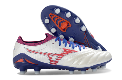 Men's Mizuno Morelia Neo 4 FG Firm Ground Low-Tops Football Boots - White/Cerulean/Crimson