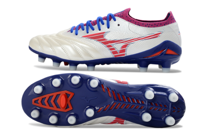 Men's Mizuno Morelia Neo 4 FG Firm Ground Low-Tops Football Boots - White/Cerulean/Crimson