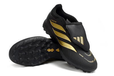 Men's Adidas Predator 26 Elite Fold-Over Tongue TF Artificial Turf Low-Tops Football Shoes - Black/Metallic Gold/Charcoal Grey