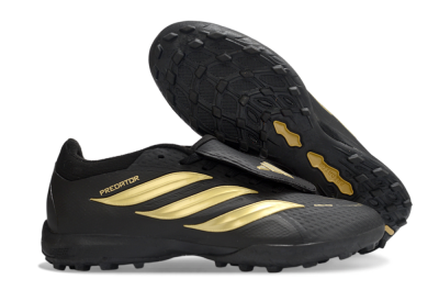Men's Adidas Predator 26 Elite Fold-Over Tongue TF Artificial Turf Low-Tops Football Shoes - Black/Metallic Gold/Charcoal Grey