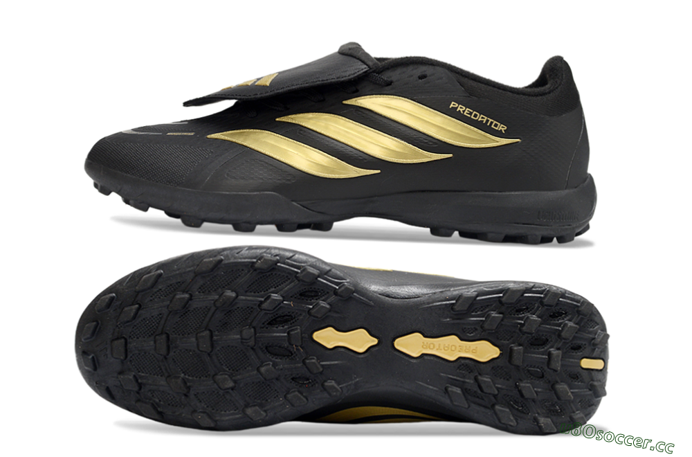 Men's Adidas Predator 26 Elite Fold-Over Tongue TF Artificial Turf Low-Tops Football Shoes - Black/Metallic Gold/Charcoal Grey 1