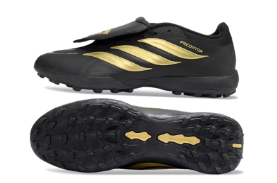 Men's Adidas Predator 26 Elite Fold-Over Tongue TF Artificial Turf Low-Tops Football Shoes - Black/Metallic Gold/Charcoal Grey
