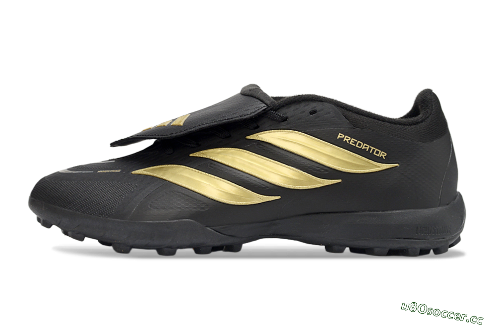 Men's Adidas Predator 26 Elite Fold-Over Tongue TF Artificial Turf Low-Tops Football Shoes - Black/Metallic Gold/Charcoal Grey 0
