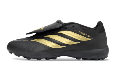 Men's Adidas Predator 26 Elite Fold-Over Tongue TF Artificial Turf Low-Tops Football Shoes - Black/Metallic Gold/Charcoal Grey