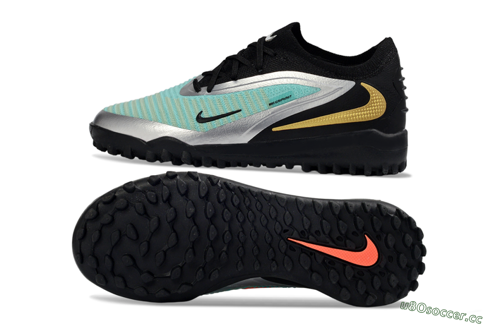 Kids Nike Phantom 6 Elite Low TF Artificial Turf Low-Tops Football Shoes - Teal/Metallic Silver/Black 1