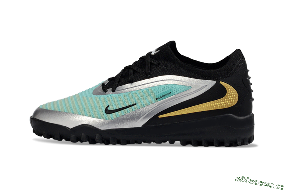Kids Nike Phantom 6 Elite Low TF Artificial Turf Low-Tops Football Shoes - Teal/Metallic Silver/Black 2