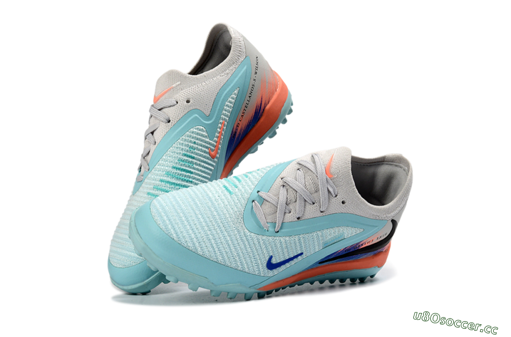 Kids Nike Phantom 6 Elite Low TF Artificial Turf Low-Tops Football Shoes - Blue/Aqua Breeze/Coral Burst 0