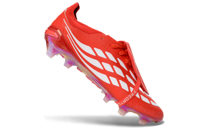 Men's Adidas Predator 26 Elite Fold-Over Tongue FG Firm Ground Low-Tops Football Boots - Red/Fiery Red/Metallic Silver