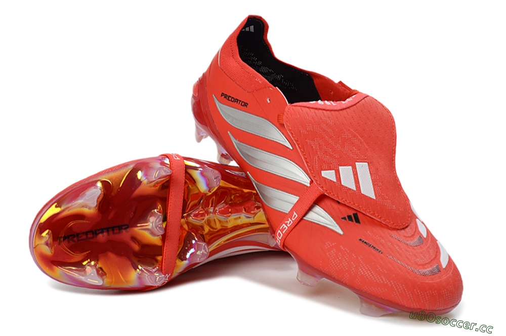 Men's Adidas Predator 26 Elite Fold-Over Tongue FG Firm Ground Low-Tops Football Boots - Red/Fiery Red/Metallic Silver 3