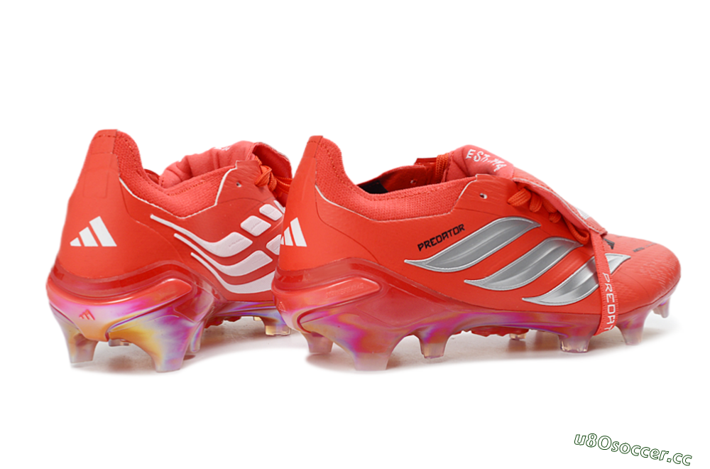 Men's Adidas Predator 26 Elite Fold-Over Tongue FG Firm Ground Low-Tops Football Boots - Red/Fiery Red/Metallic Silver 6