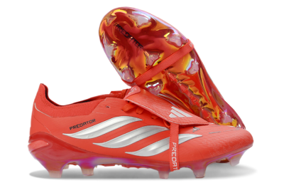 Men's Adidas Predator 26 Elite Fold-Over Tongue FG Firm Ground Low-Tops Football Boots - Red/Fiery Red/Metallic Silver