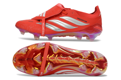 Men's Adidas Predator 26 Elite Fold-Over Tongue FG Firm Ground Low-Tops Football Boots - Red/Fiery Red/Metallic Silver