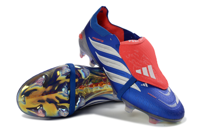 Men's Adidas Predator 26 Elite Fold-Over Tongue FG Firm Ground Low-Tops Football Boots - Blue/Fiery Red/Cool Silver