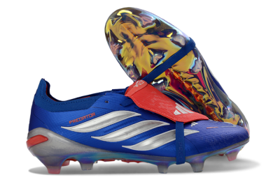 Men's Adidas Predator 26 Elite Fold-Over Tongue FG Firm Ground Low-Tops Football Boots - Blue/Fiery Red/Cool Silver